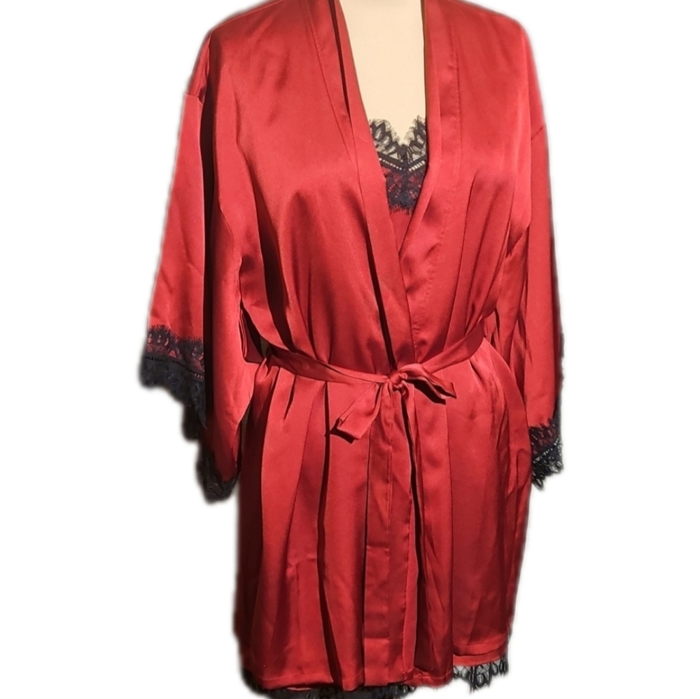 2 Piece Raunchy, Sexy Red Robe & Chemise Set - Picture 3 of 12